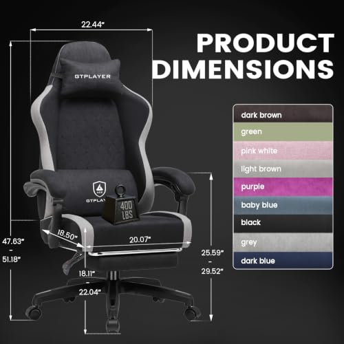 GTPLAYER Gaming Chair Fabric with Pocket Spring Cushion, Big and Tall Gamings Chairs 350LBS High Back Computer Chair with Footrest for Adults Lumbar Support Swivel Game Chair for Office Black by GTPLAYER - Used condition - Image 8