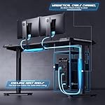 Gaming Standing Desk with LED Lights & Host Shelf, 55" x 24" Gaming Table with Music Sensing APP Control, Underdesk Cable Storage Electric Standing Desk, Black Carbon Fiber PC Table for Home Office - Image 4