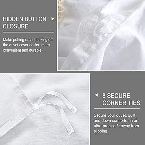 Phf Linen Duvet Cover Set Queen, Upgraded French Linen Blend Duvet Cover Set, Comfy Elegant Comforter Cover Set For Hot Sleepers, 1 Duvet Cover And 2 Pillowshams, 90"X 92", White/Cream #TOP4