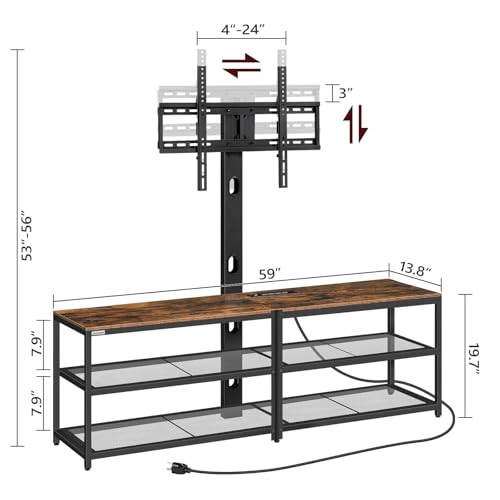 59" TV Stand with Mount and 4 Power Outlets, Entertainment Center Media Console, Swivel TV Stand Mount up to 75 inch TVs, Height Adjustable, Metal Frame for Living Room, Bedroom TVHR35E01V - Image 3