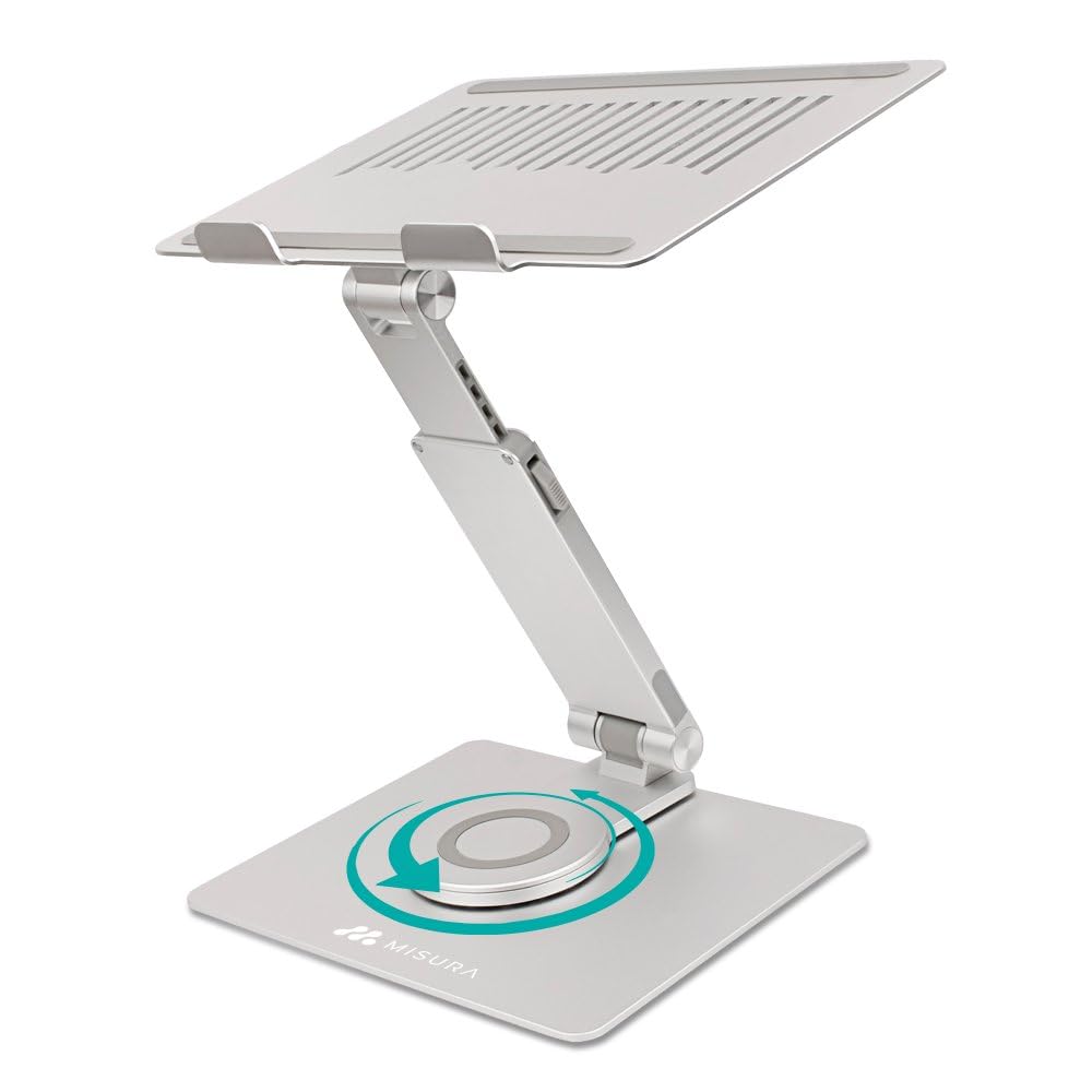 MISURA | Soporte Ergonómico para Portátiles, Enteramente Plegable, Antideslizante, Giratorio, Muy Ajustable, Ideal para Meetings | ME20-SILVER