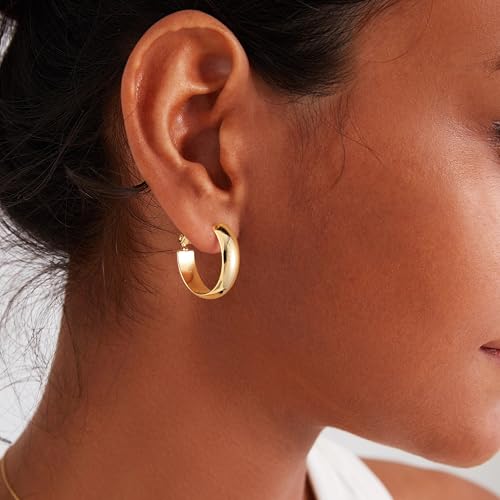 Image of Gacimy Gold Hoop Earrings for Women with 925 Sterling Silver Post | Hypoallergenic Lightweight Thick Hoops Earrings for Women Trendy Jewelry Gift