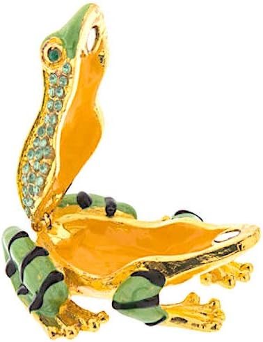 Green Frog Gold Trinket Jewelry Box Ring Holder Sparkling Rhinestones