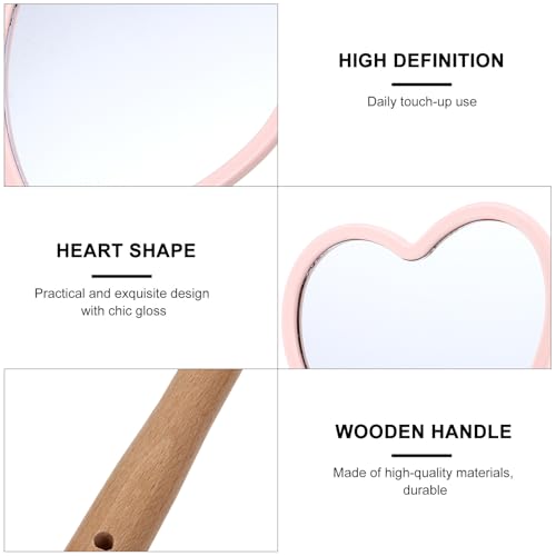 Espejo de maquillaje portátil con mango de madera miniatura 3
