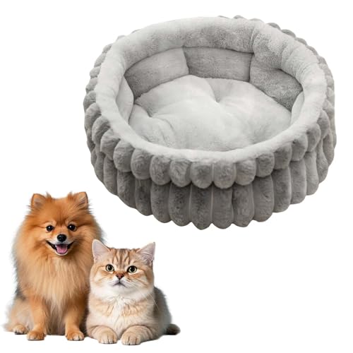Cuccia per Cani e Gatti - Lettino Morbido e Lavabile,Cuscino Rotondo Soffice,Antistress,Materiale Ipoallergenico e Traspirante,Base Antiscivolo - Ideale per Cani di Taglia Piccola/Media (Grigio 60 cm)
