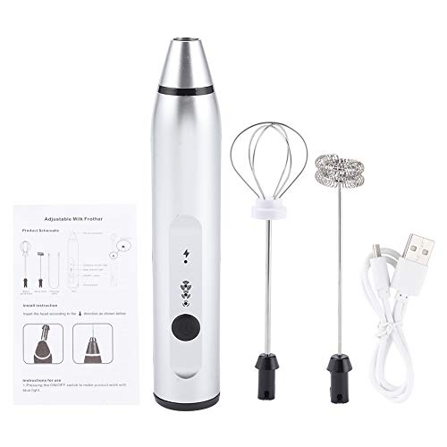Gavigain Electric Whisk Milk Frother Wand for Coffee, Rechargeable, 3 Speeds, Silver