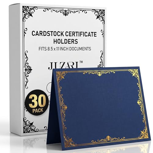 30 Pack Premium Blue Certificate Holders 8.5 x 11 - Heavyweight 300gsm Cardstock Diploma Holder & Certificate Folder - Award Certificate Folders for Graduation with Gold Foil - Diploma Cover 8.5x11