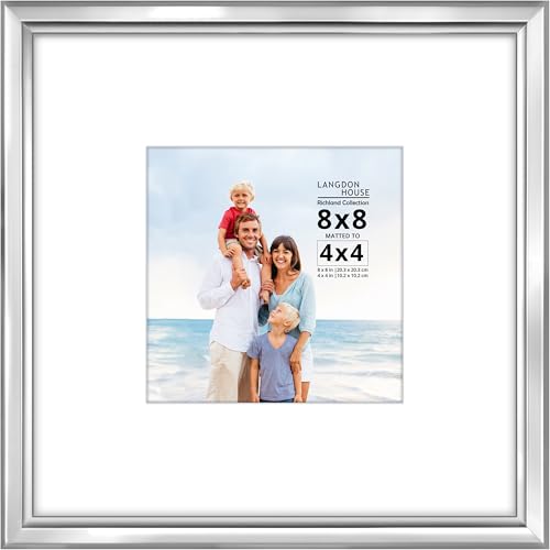 8x8 Silver Picture Frame with Mat to 4x4 - Distinguished Edging