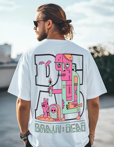Image of Veirdo Pure Cotton Oversized Loose Fit Drop Shoulder Graphic Printed Men's Half Sleeve T-Shirt (Sizes: S to 2XL)