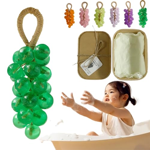 KYNTEXA Crystal Grape Soap, Grape Soap On A Rope, Personalized Original Handmade Crystal Grapes Soaps Gentle Cleansing Soaps, Decorative Soapes Bars for Washing Hands Men Women (1 Pc Green)