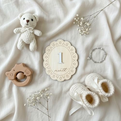 Baby Girl Monthly Milestone Signs, 1-12 Monthly Baby Milestone Girl, Newborn Photography Props Double-Sided, Nursery Decor for Girls (M03) — view 2