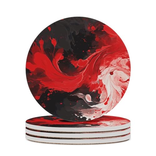Dessous de verre ronds céramique absorbant décoration table basse liège rouge noir - 2