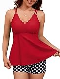 Picture of Hanna Nikole Tankini Swimsuits for Women Tummy Control Bathing Suits Scallop Trim V Neck Swim Suits with Shorts