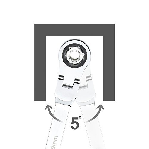 Neiko 03114A Flex-Head Double Box End Ratcheting Wrenches, Chrome Vanadium Steel | Extra Long Design | 5-Piece Set | Metric 8mm - 19mm