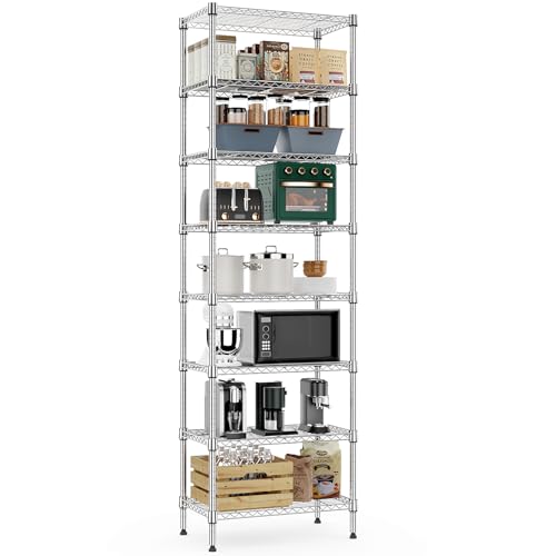 Image of M MZG 8 Tier 2000 lbs Storage Rack Metal Wire Shelving Unit, Storage Standing Shelf Organizer for Laundry Bathroom Kitchen Pantry Closet Garage Utility Room, Chrome 13.8 inch D x 23.6 inch W x 79.5 inch H