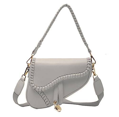 PURFANREE Women Trendy Saddle Shoulder Bag Clutch Purse Underarm Handbag Satchel HandBag Crossbody Bag, Grey, One Size