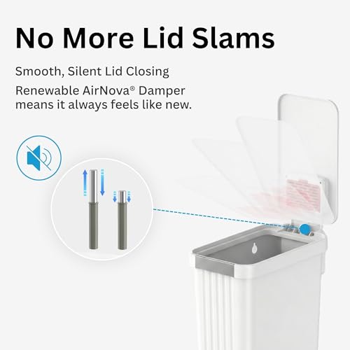 Image of iTouchless SoftStep 50 L / 13.2 Gallon Slim Step Pedal Kitchen Trash Can with Odor Filter, Indoor Recycling Bin Durable Dent-Proof, Stainless Steel Trim Garbage Bin with Lid, Home Office White Plastic