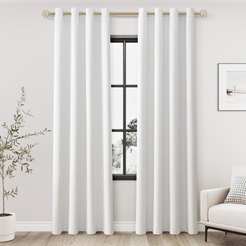 Jowels Off White Linen Grommet Blackout Curtains 84 Inches Long for Bedroom