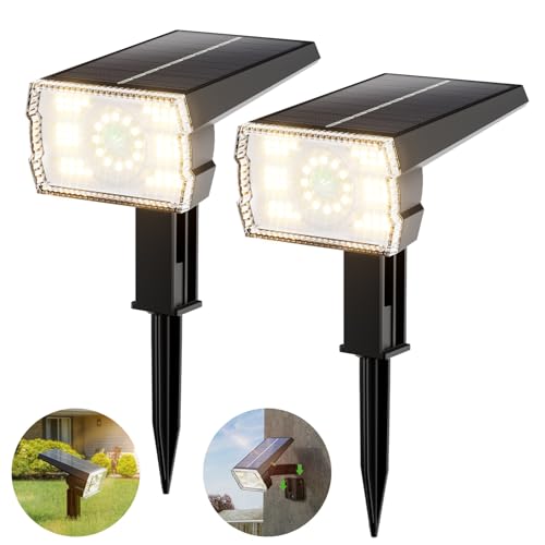 BITPOTT Solar Spot Lights Outdoor Waterproof IP67, [58 LED/Central RGB/3 Modes] 3500K Solar Garden Lights, Auto On/Off, 2-in-1 Wall Lights Solar Lights Outdoor for Tree Yard Garden Pathway, 2 Pack