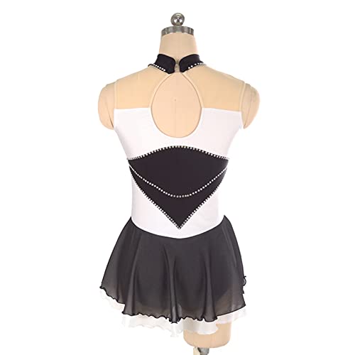 Vestido de patinação artística, strass brilhante costura preto e branco meninas mulheres competição