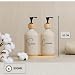 Imagen de Set Dispensador De Jabón Y Crema para Manos Recargable Plástico Reutilizable Diseño Minimalista Elegante para Baño Botellas Dosificadoras Decorativas Color Vainilla Pack Higiene Organización Lavabo