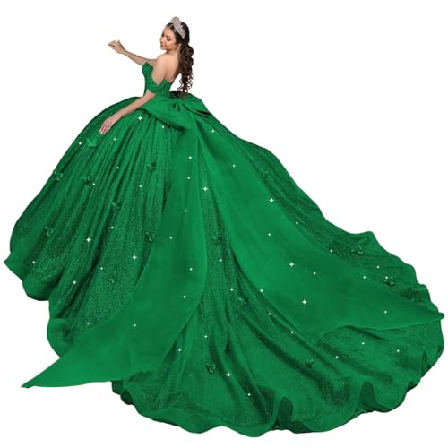 KPYURC Gorgeous Off Shoulder Emerald Green Quinceañera Dresses Tu...