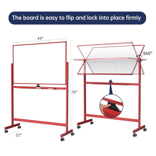 Image of TSJ OFFICE Large Rolling Whiteboard - Dry Erase Magnetic 48 x 32 Inches White Board Height Adjust Double Sides Mobile Portable Easel on Wheels, Dry Erase Board with Stand for Office, Home & Classroom