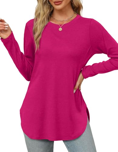 Image of XIEERDUO Womens Long Sleeve Round Neck Shirts Side Split Basic Loose Tunic Tops Casual 2026