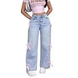 Photo Gallery quyifa jeans con fiocco per ragazze, pantaloni larghi in denim a gamba larga, graziosi pantaloni a vita alta, casual y2k, streetwear con tasche, 6-14 anni (rosa azzurro,l) Photo Gallery quyifa jeans con fiocco per ragazze, pantaloni larghi in denim a gamba larga, graziosi pantaloni a vita alta, casual y2k, streetwear con tasche, 6-14 anni (rosa azzurro,l)