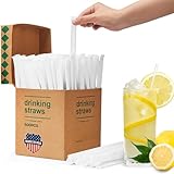 Plastic Straws [500 Pcs-7.8' Long] Individually Wrapped Clear Disposable Drinking Straws - Made in USA - Straight Long Straws for Party, 0.23'' Diameter