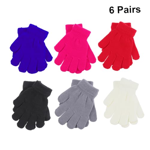 6 Pairs Kids Knit Gloves for Children Warm Mittens Colorful Design Cold 4-12 Years Old Random Color2
