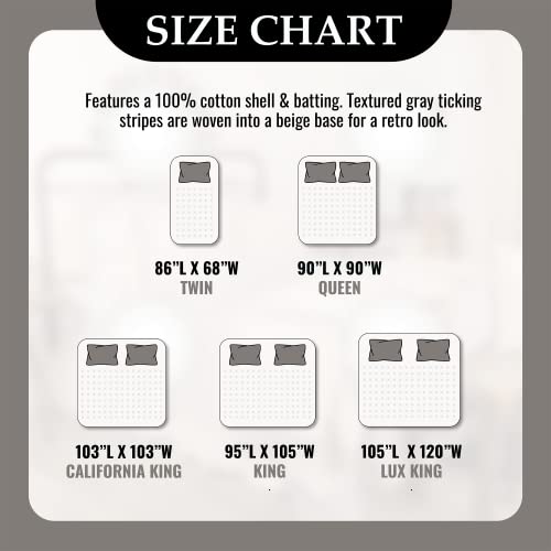 Piper Classics Market Place Gray Queen Quilt, 100% Cotton With Gray Ticking, Hand Quilted Grain Sack Bed Spread Bedding For Boho, Shabby Chic And Rustic Farmhouse Decor (90”X90”) #TOP6