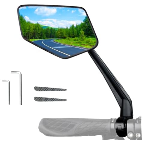Bicycle Mirror, X-Wider Mirror Surface, Longer Mirror Arm, HD Blast Resistant Rear View Mirror, Adjustable Rotating Bike Mirror for Mountain Bikes (Black-Left) Cover