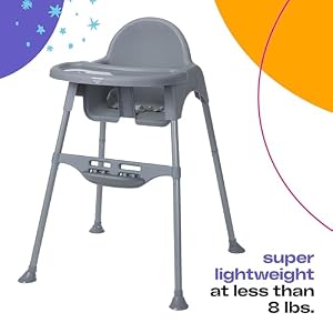 Cosco Kids Canteen High Chair Lightweight Portable Baby Feeding Chair with Adjustable Tray, Easy to Clean, Kitchen or Dining Use, Toddlers Up to 33 lbs, Mono Grey — photo 2 of 6