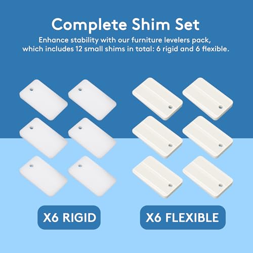 RAVINE Plastic Shims for Leveling - 6 Rigid and 6 Flexible Table/Furniture Levelers for Uneven Floors - Multi-Purpose, Non-Slip White Small Shims and Wedges for Leveling Toilets and More - 12 Pack - Thumbnail 6
