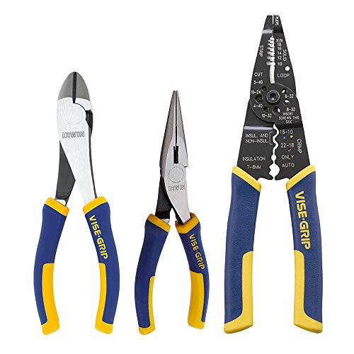 Bundle. IRWIN VISE-GRIP Wire Stripping Tool/Wire Cutter, 8-Inch (2078309) with IRWIN VISE-GRIP Diagonal Cutting Pliers, 6-Inch (2078306) and IRWIN VISE-GRIP Long Nose Pliers, 6-Inch (2078216)