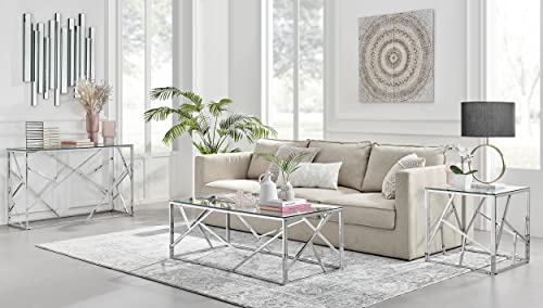 Furniturebox UK Side Table - Amalfi Silver Chrome Metal Table - Square Clear Glass & Silver Chrome Table - Abstract Pattern - A Modern Glam Side End Table - Sleek, Chic, Bright & Airy - Image 5