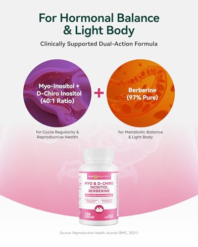 Image of Inositol Supplement for Women, Myo-Inositol & D-Chiro Inositol 40:1, Reproductive Wellness with Berberine, MTHF Folate & Vitamin D3, Supports Ovarian Health & Hormonal Balance, 120 Capsules