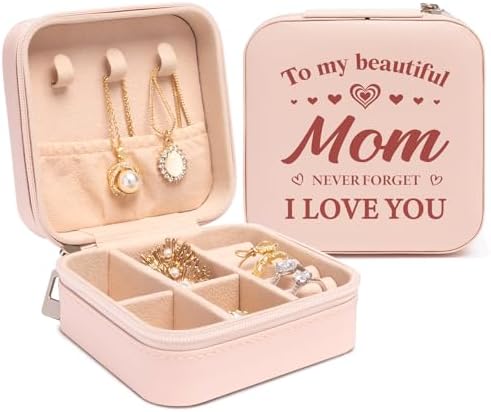Mom Gifts, Best Birthday Gifts for Mom from Daughters Son – Beautiful Portable Jewelry Box – Thanksgiving, Christmas, Mothers Day Gifts for Mom (pink)