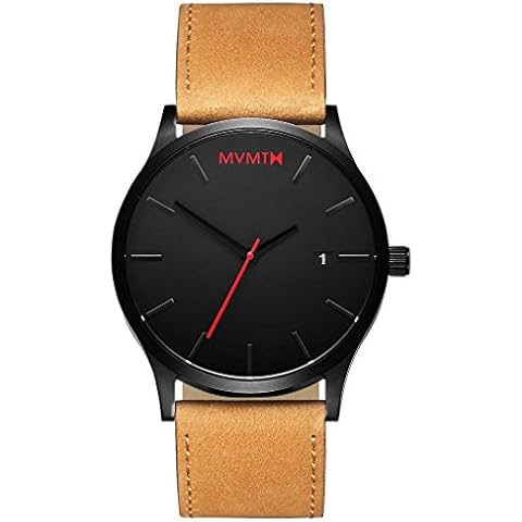 MVMT Classic Men's 45 MM Analog Black Tan Watch with Leather Strap Cover
