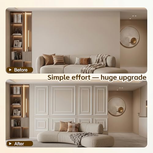 Image of 3 Set Peel and Stick Wall Molding Kit,Premade Self Adhesive Wainscoting Panels,Ready to Assemble Accent Molding Trim for Interior Wall Moulding Decor (24 x 54in)