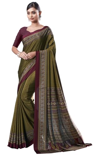 Image of Jaanvi fashion Women's Crepe Silk Saree with Unstitched Blouse Piece | Soft Lightweight Traditional Ethnic Wear Saree for Party, Wedding, Festival