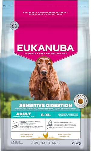 Eukanuba Sensitive Digestion Hundefutter mit Huhn und leicht verdaulichem Reis- Magenfreundliches Special Care Trockenfutter für ausgewachsene Hunde mit sensibler Verdauung, 2, 3 kg