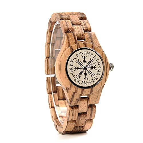 Montre en bois Vikings gravée du Vegvisir d'Odin avec son écrin luxe en bambou