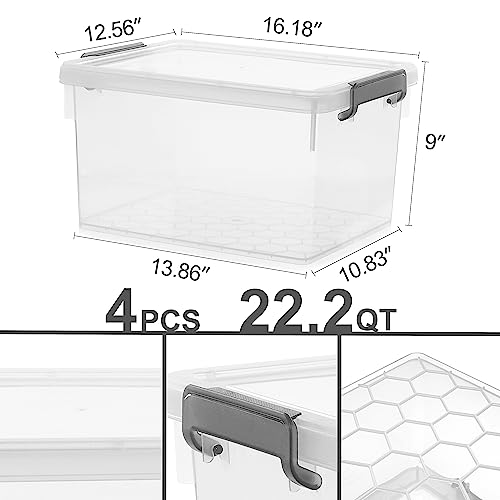 Citylife 22.2 Qt. Plastic Storage Bins with Lids Large Stackable Storage Containers for Organizing Clear Durable Storage Box, 4 Packs