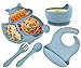 Baogaier Juego Vajilla Bebe Silicona con Ventosa Plato Cuenco y Cuchara Tenedor Babero Set, 5 Piezas Antideslizante Impermeable Sin BPA Compartimento Aprendizaje Cubiertos para Infantil Niños, Azul