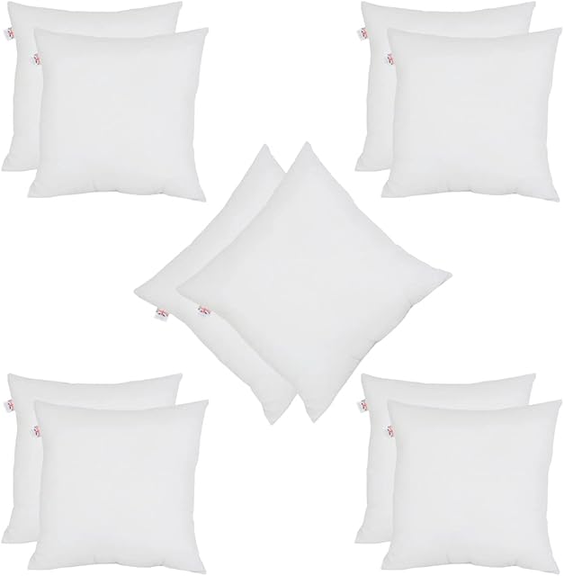 Set of 10 - 30cm x 30cm Hollowfibre Cushion Luxury New White Pad Inner Stuffer Pillow Polyester Insert Square Hypoallergenic (Pack of 10 | 12" x 12")