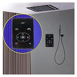 Thermostatic Shower Mixer Set Ceiling Shower Set Black Smart Shower s with Thermostat Digital Touch Control Panel,500 * 360MM LED Rain Showerhead Bathroom (Black Shower Set 1) (Black Shower