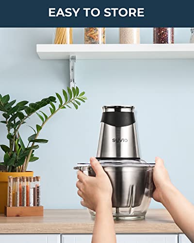 Syvio Food Processors With 2 Bowls, Meat Grinder 4 Bi-Level Blades, Mini Electric Food Chopper 400W, For Baby Food, Meat, Onion, Vegetables, 2 Speed, 8 Cup And 5 Cup #TOP7