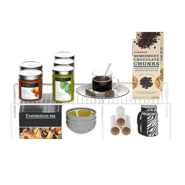 Expandable Kitchen Cabinet Shelf Organizers, Heavy Duty Adjustable Counter Organizer Metal Wire Spice Rack, Freezer Storage Shelf for Cabinets, Pantry, Bathroom, Fridge, White